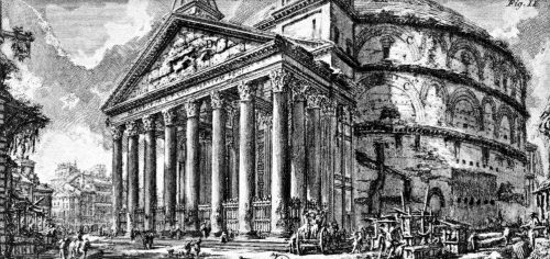 Abb. 4: Pantheon – der Außenbau mit seinen zahlreichen Bögen zur Gewichtsableitung; Kupferstich von Giovanni Piranesi (1720-1778)